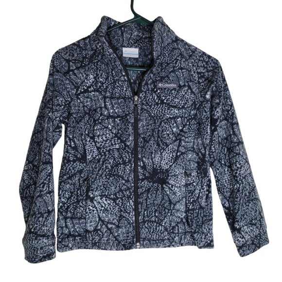 Columbia Fleece Jacket Full Zip Gray Floral Warm Womens Medium Winter Fall - Picture 1 of 9